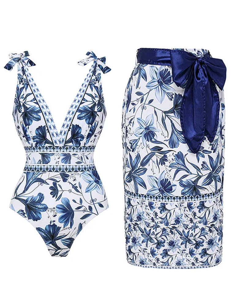 Sophie™ | V Neck Swimsuit & Skirt